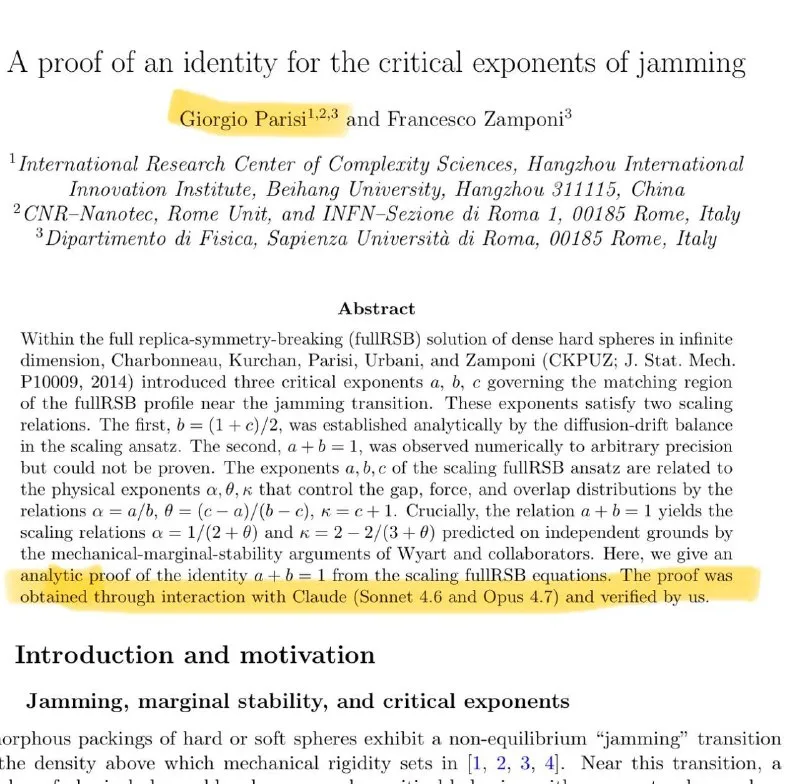 Nobel physicist Parisi credits Claude in formal proof collaboration