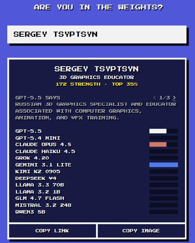 InTheWeights.com queries GPT, Claude, and Gemini for what they know about you