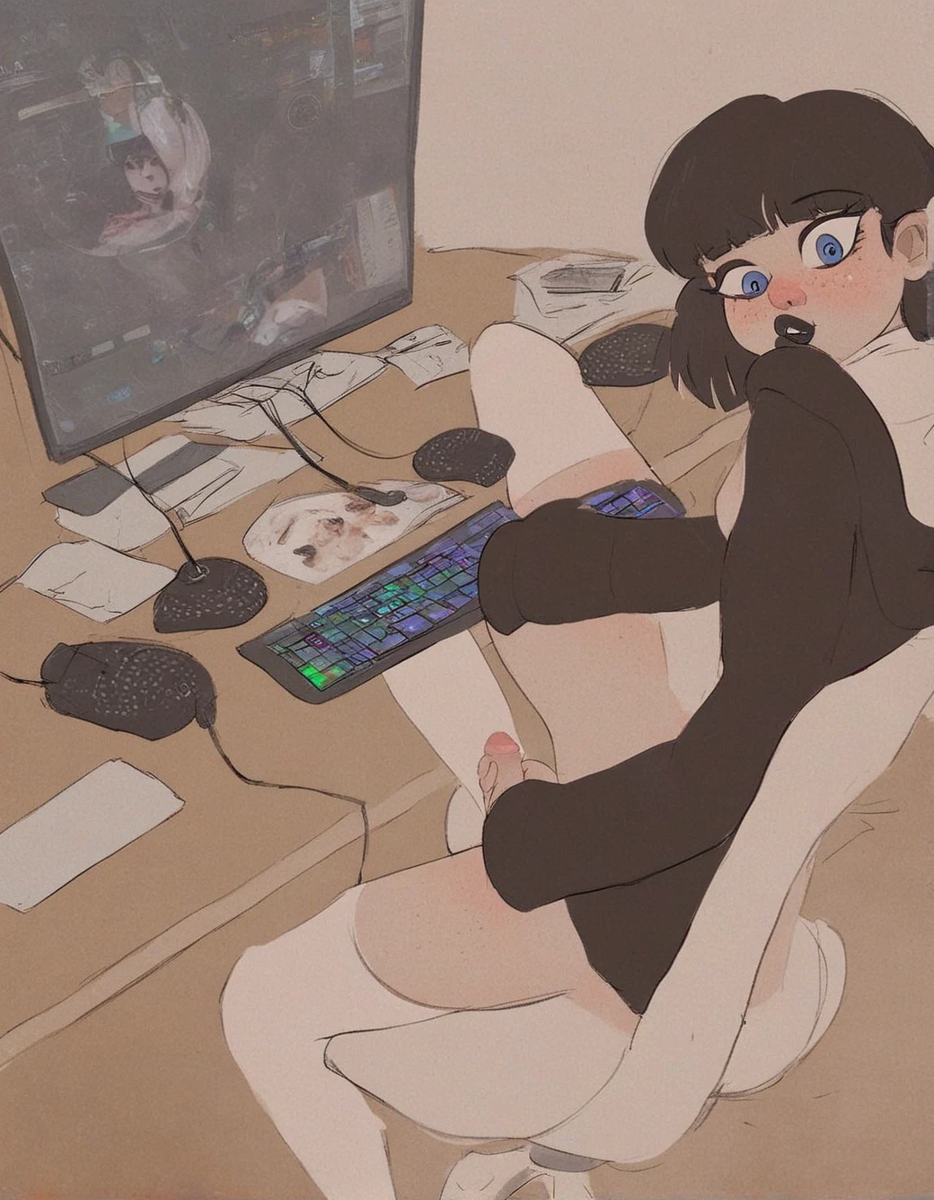 1girl-tgirl-light-makeup-long-black-a5a152 on Pony Diffusion XL