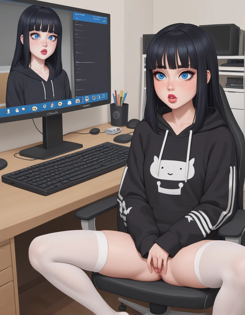 1girl-tgirl-light-makeup-long-black-a5a152 on Prefect Pony XL