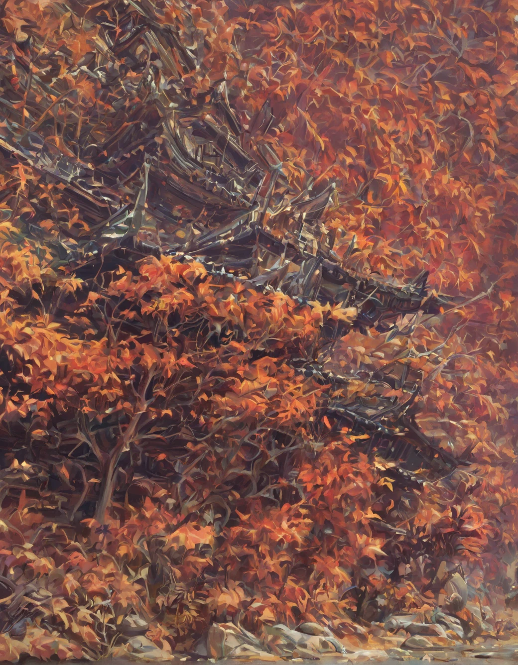 east-asian-architecture-classical-oil-painting-8776d7 on Indigo Furry Mix XL