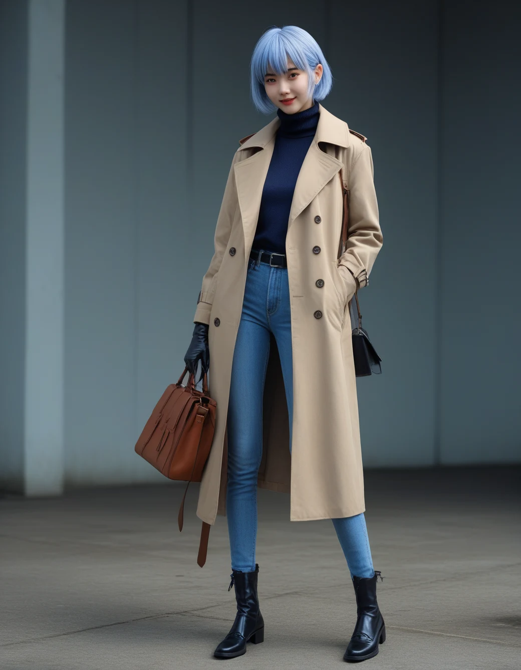 lazypos-1girl-blue-jeans-trench-coat-ddedda on Art Universe