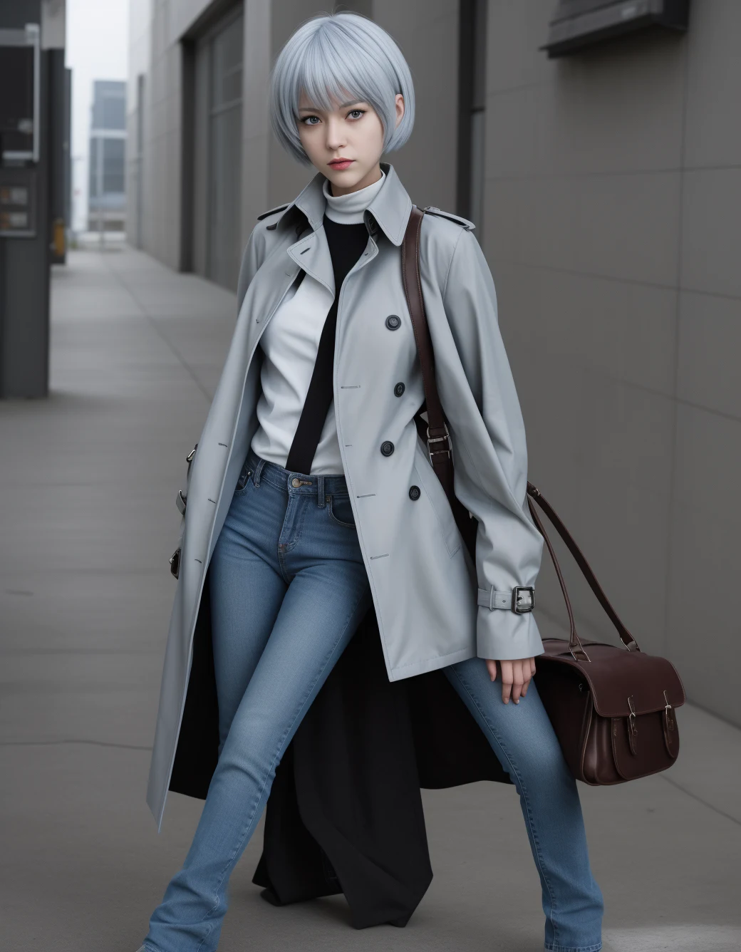 lazypos-1girl-blue-jeans-trench-coat-ddedda on CyberRealistic Classic