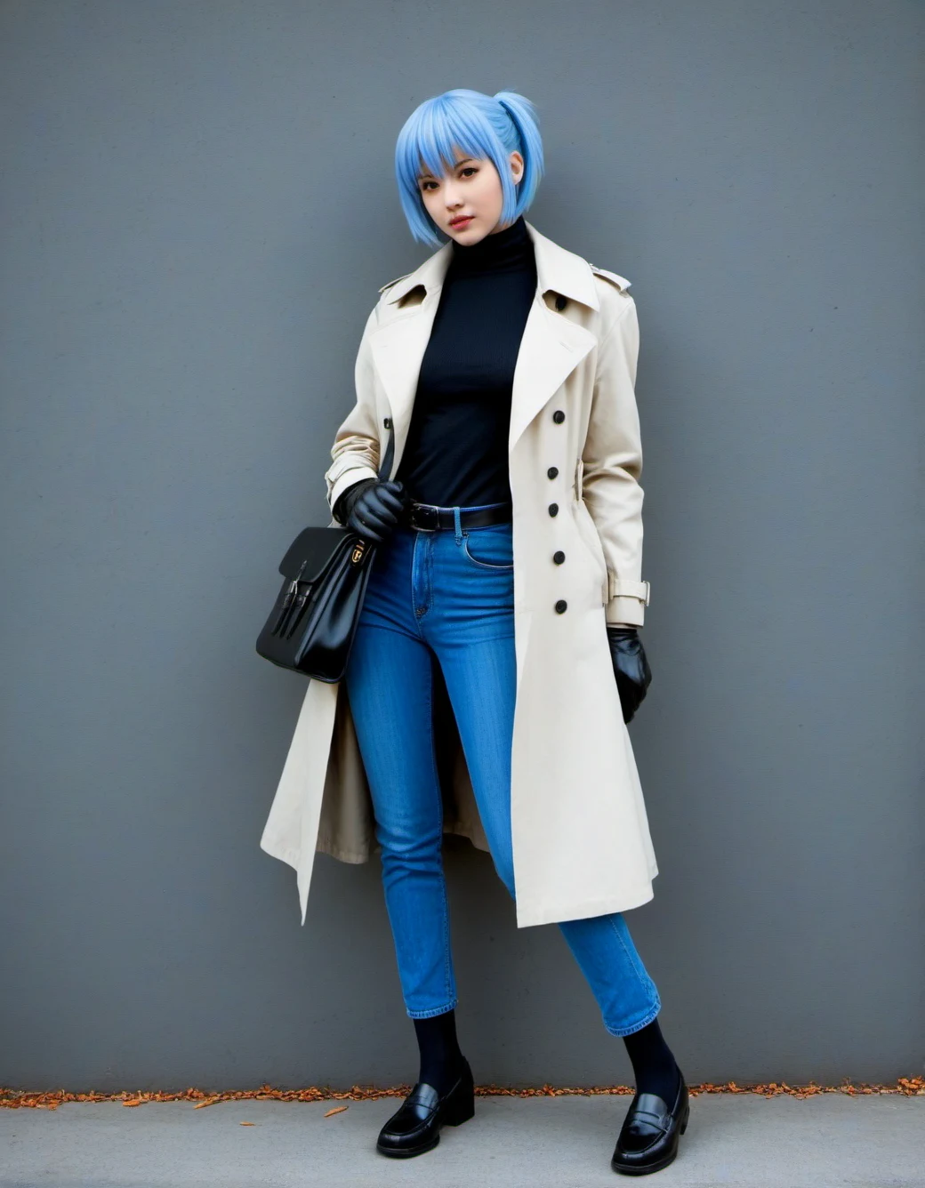 lazypos-1girl-blue-jeans-trench-coat-ddedda on epiCRealism XL