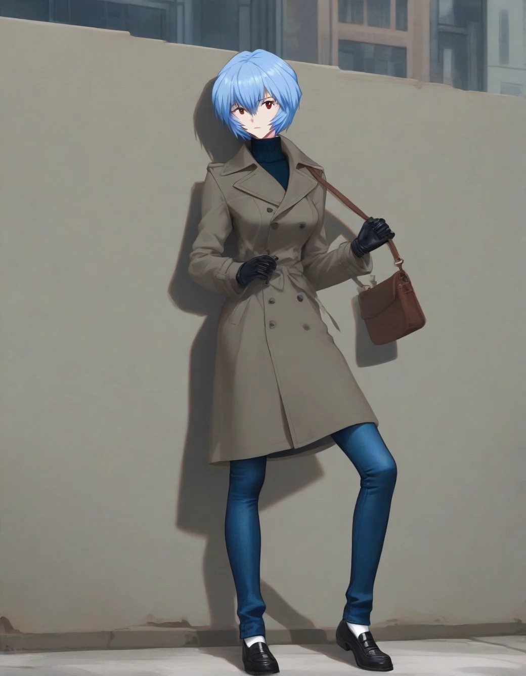 lazypos-1girl-blue-jeans-trench-coat-ddedda on Hassaku XL (Illustrious)