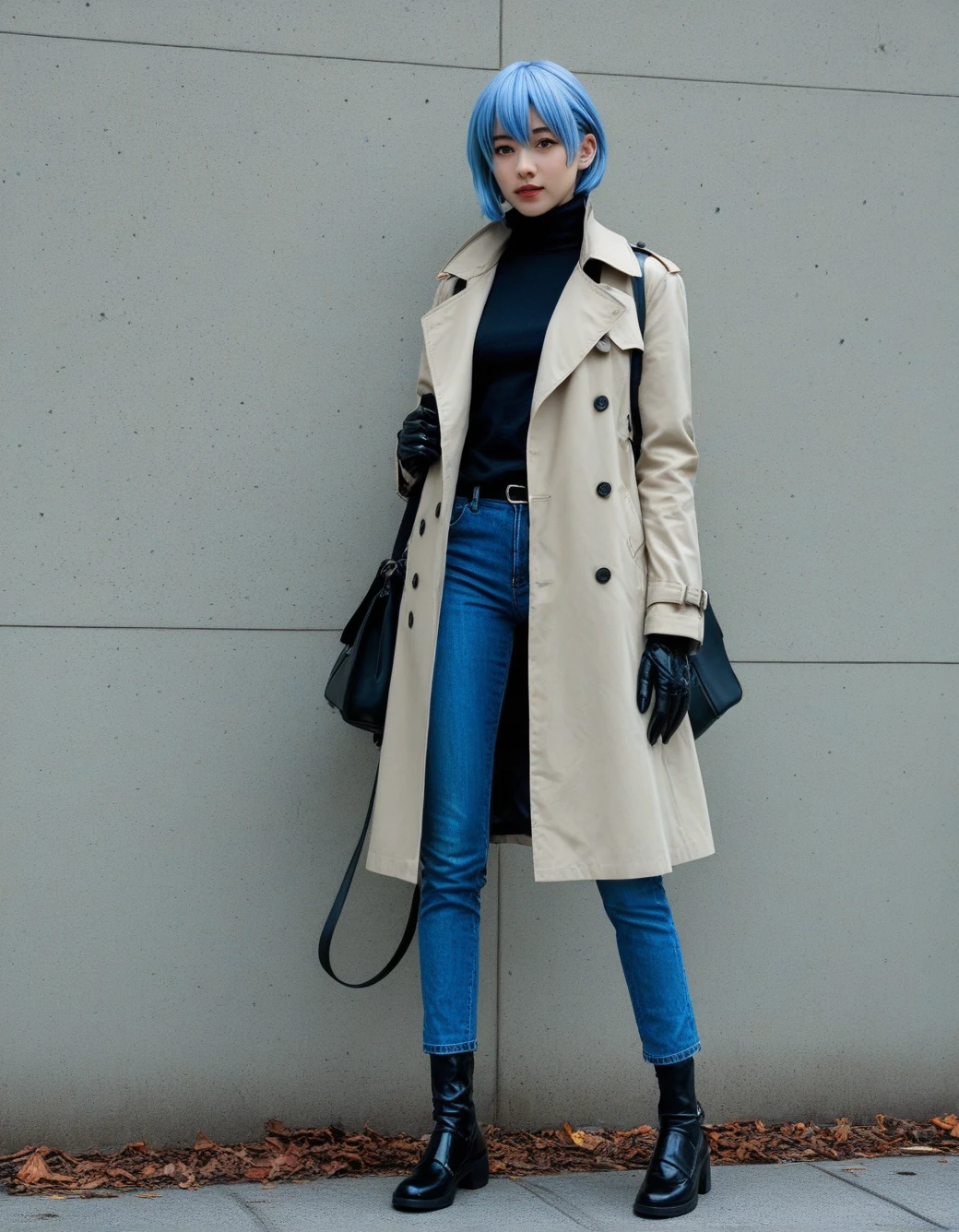 lazypos-1girl-blue-jeans-trench-coat-ddedda on Jib Mix Realistic XL