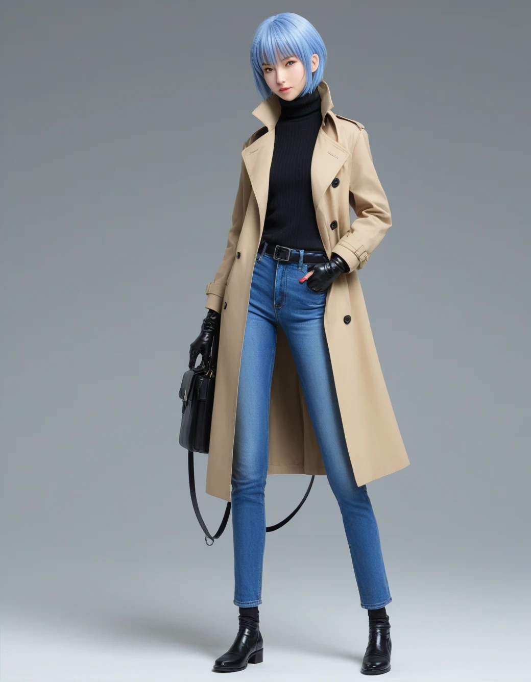 lazypos-1girl-blue-jeans-trench-coat-ddedda on Juggernaut XL