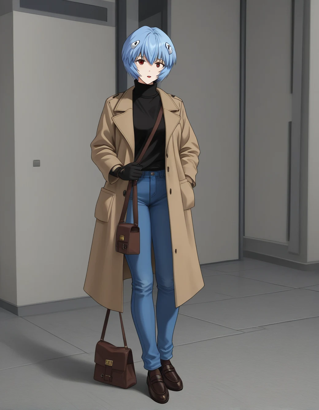 lazypos-1girl-blue-jeans-trench-coat-ddedda on Prefect Pony XL