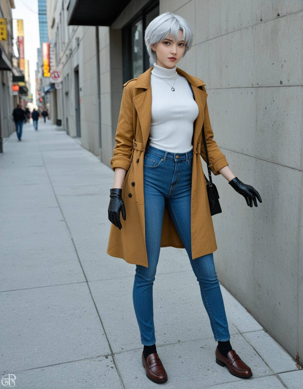 lazypos-1girl-blue-jeans-trench-coat-ddedda on Realism Illustrious By Stable Yogi