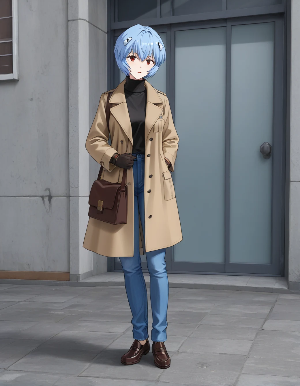 lazypos-1girl-blue-jeans-trench-coat-ddedda on WAI-ANI-PONYXL