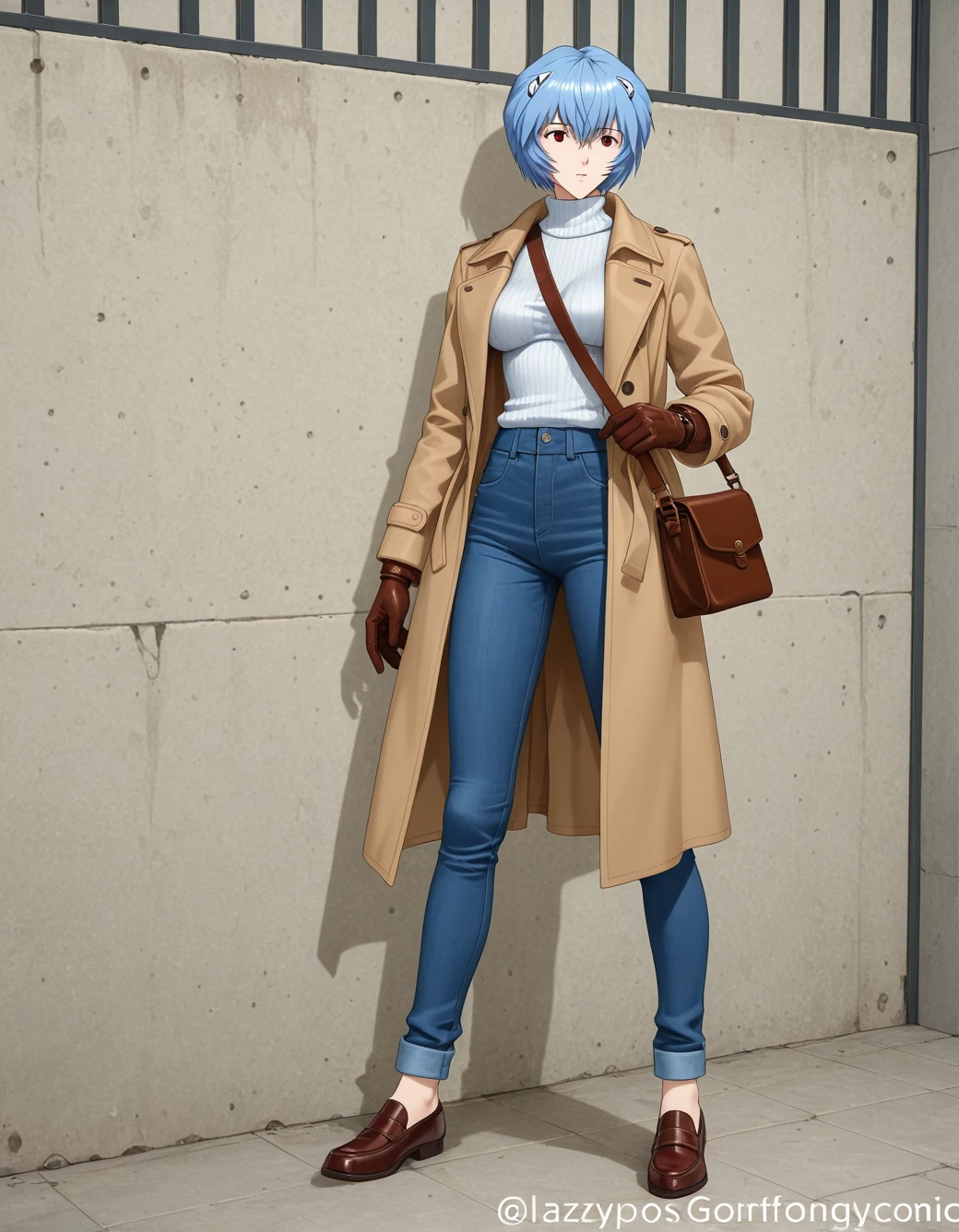 lazypos-1girl-blue-jeans-trench-coat-ddedda on YiffyMix