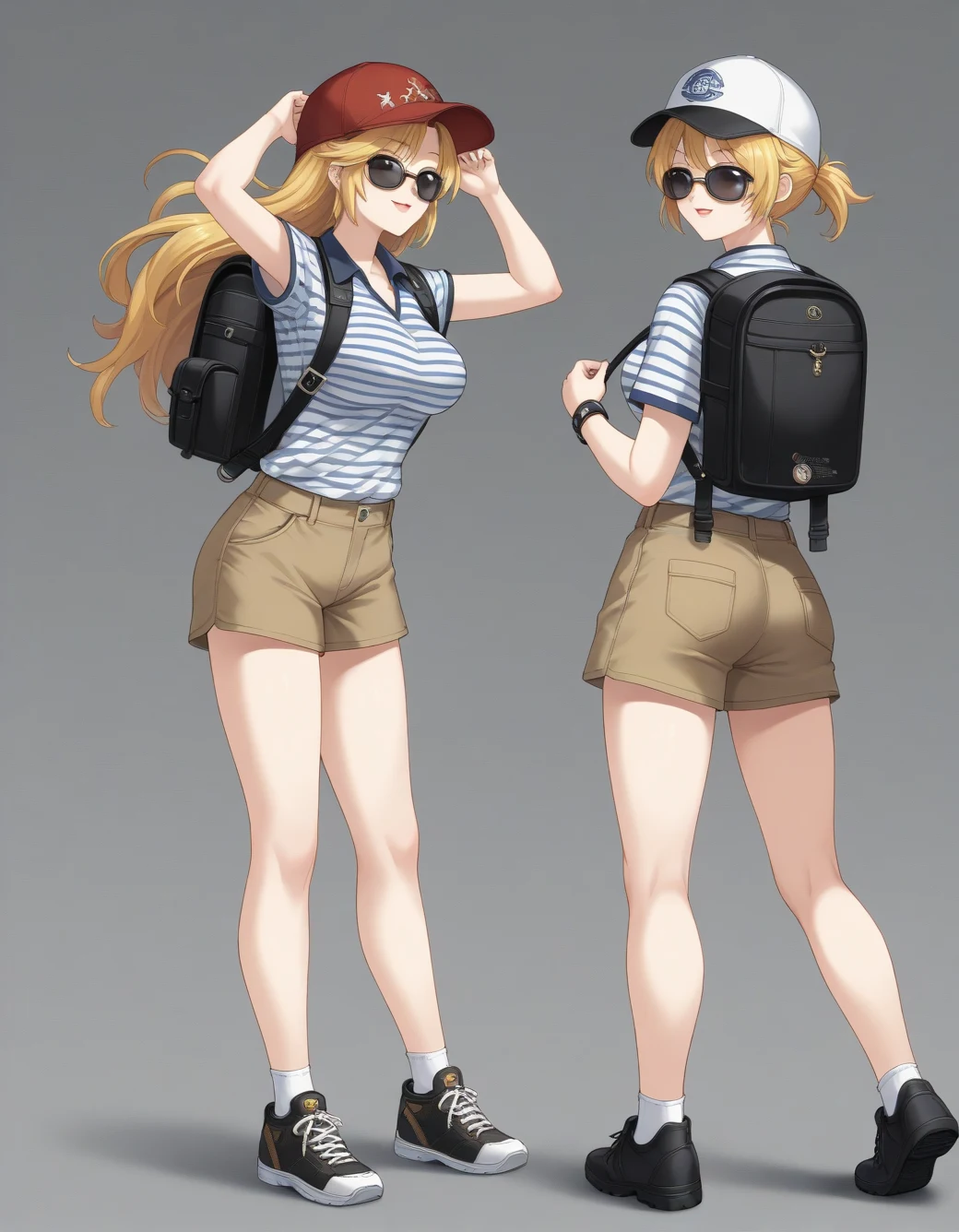 lazypos-1girl-khaki-shorts-striped-polo-4d6a7f on boleromix(Pony)