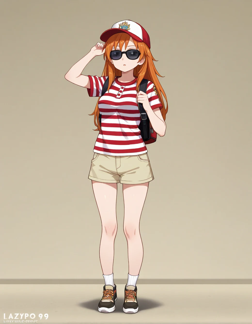 lazypos-1girl-khaki-shorts-striped-polo-4d6a7f on Cat Tower (NoobAI XL checkpoint)