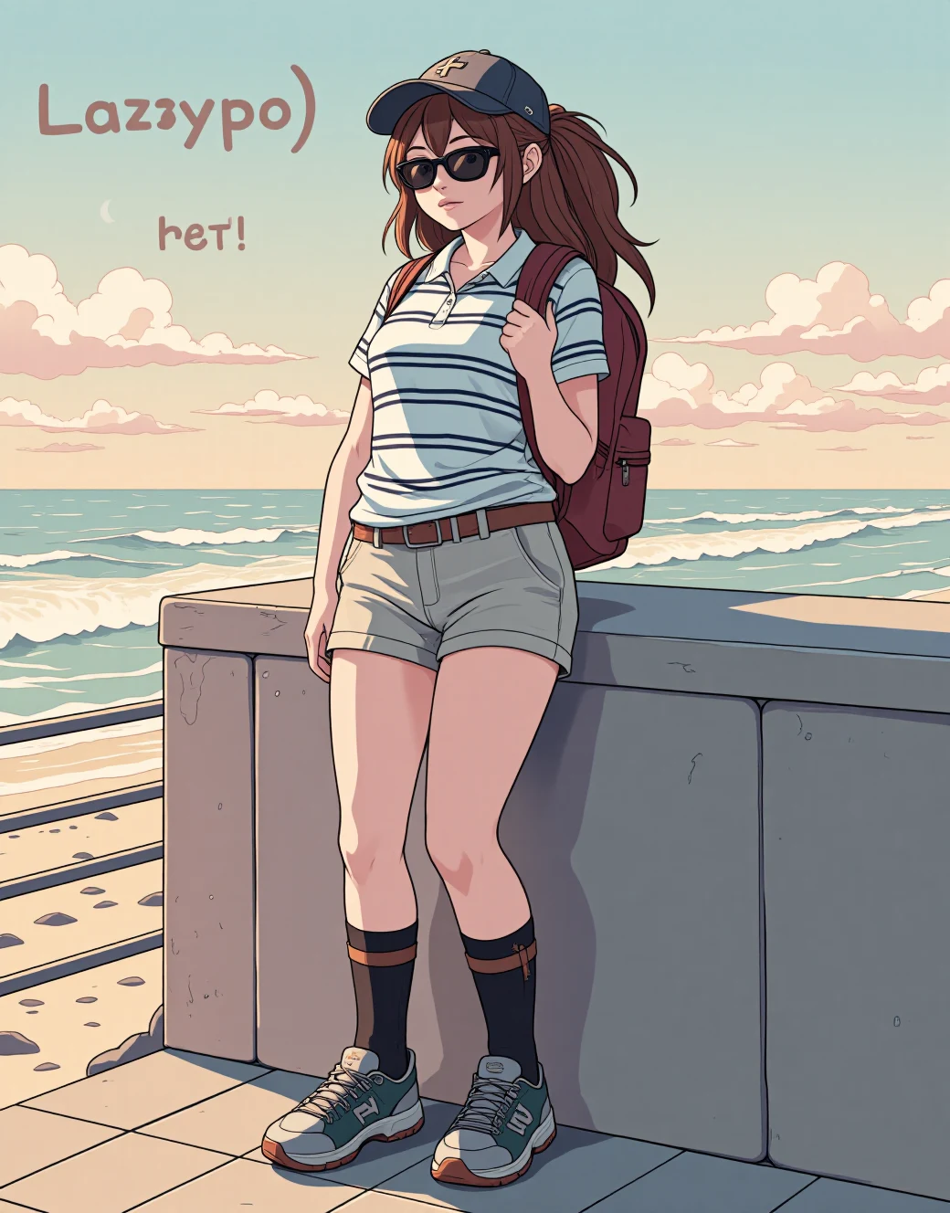 lazypos-1girl-khaki-shorts-striped-polo-4d6a7f on FenrisXL + Flux