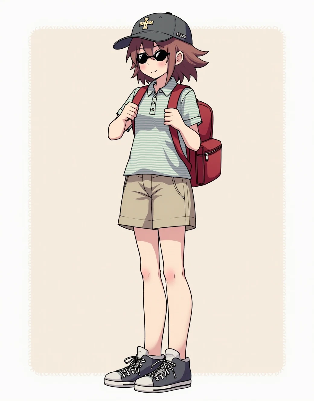 lazypos-1girl-khaki-shorts-striped-polo-4d6a7f on FLUX.1 [dev]