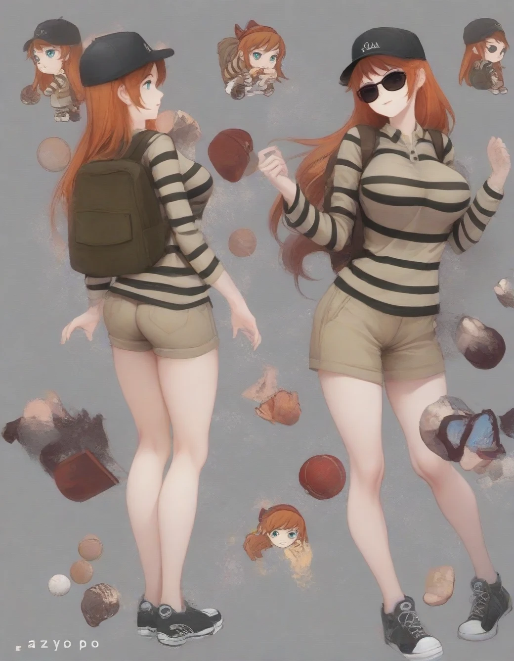 lazypos-1girl-khaki-shorts-striped-polo-4d6a7f on Hassaku XL (Illustrious)