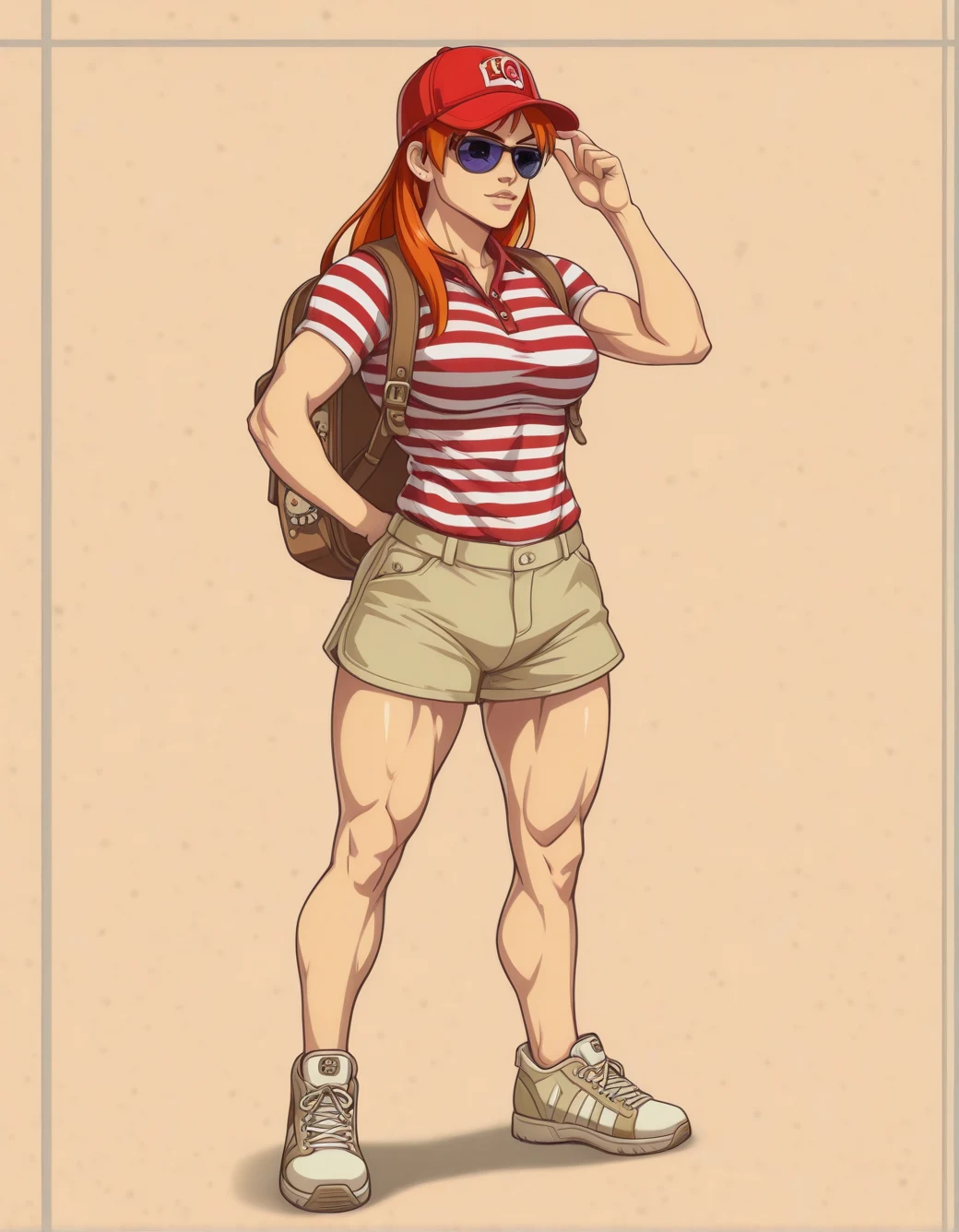 lazypos-1girl-khaki-shorts-striped-polo-4d6a7f on HomoSimile XL [Pony, Illustrious, NoobAI]