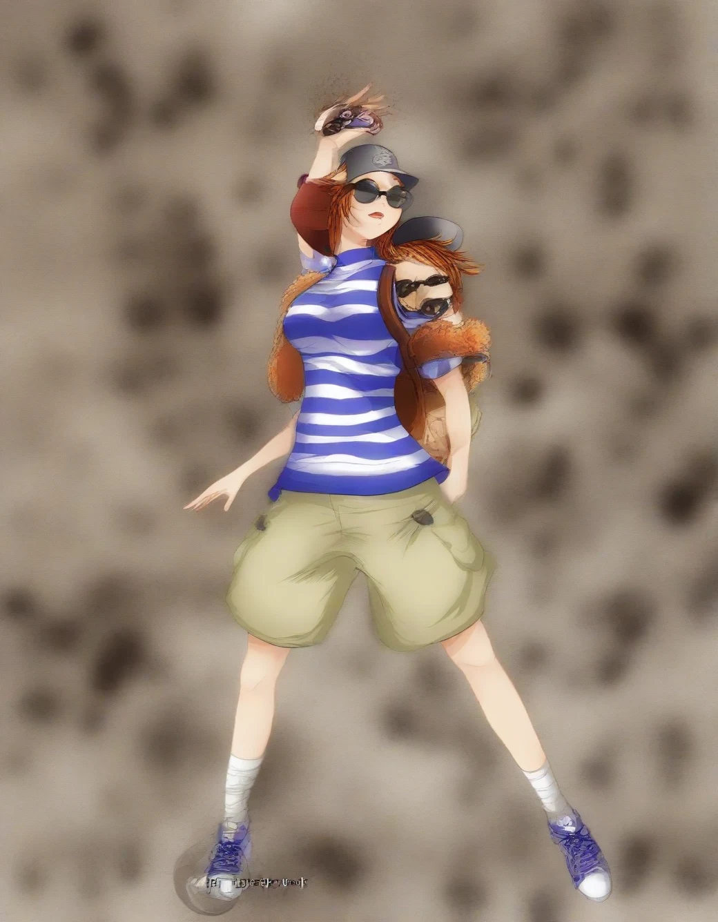 lazypos-1girl-khaki-shorts-striped-polo-4d6a7f on IllustriousXL v0.1