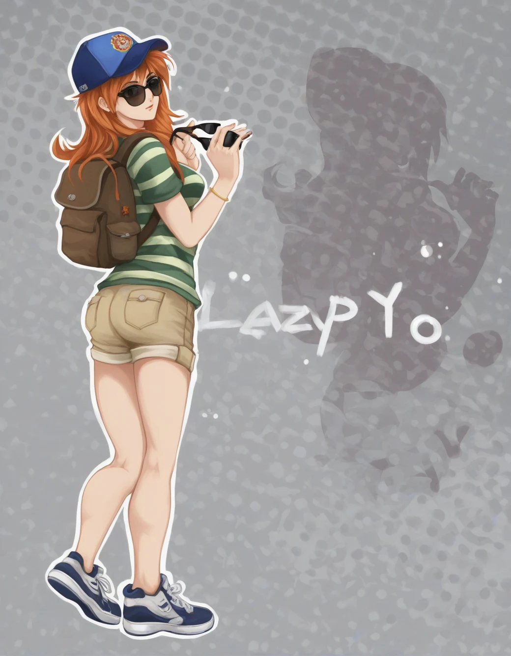 lazypos-1girl-khaki-shorts-striped-polo-4d6a7f on Indigo Furry Mix XL