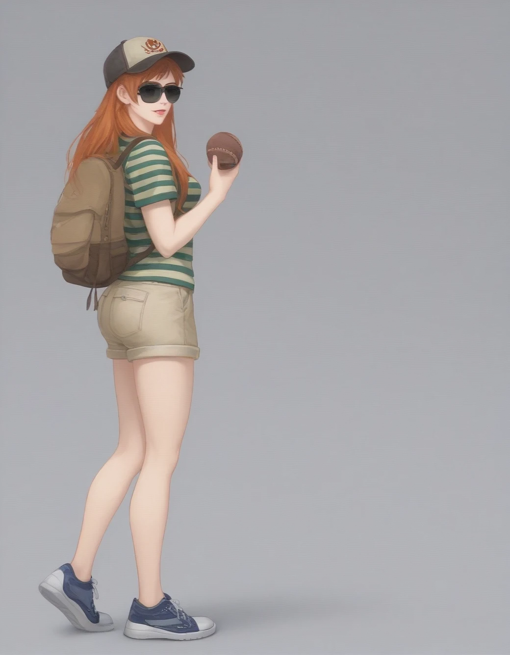 lazypos-1girl-khaki-shorts-striped-polo-4d6a7f on Indigo Void Furry Fused XL / Furry NoobAI