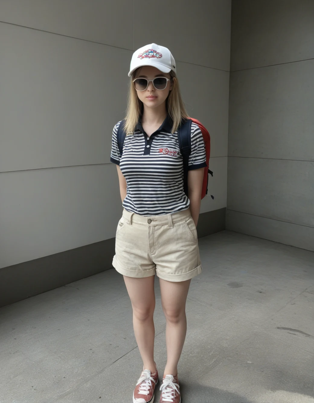 lazypos-1girl-khaki-shorts-striped-polo-4d6a7f on iNiverse Mix(SFW & NSFW)
