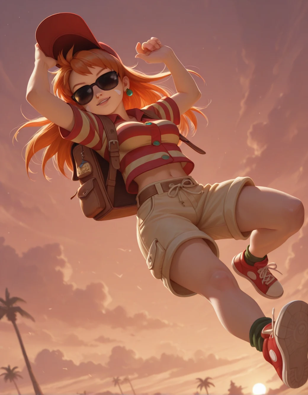 lazypos-1girl-khaki-shorts-striped-polo-4d6a7f on Nova Furry XL