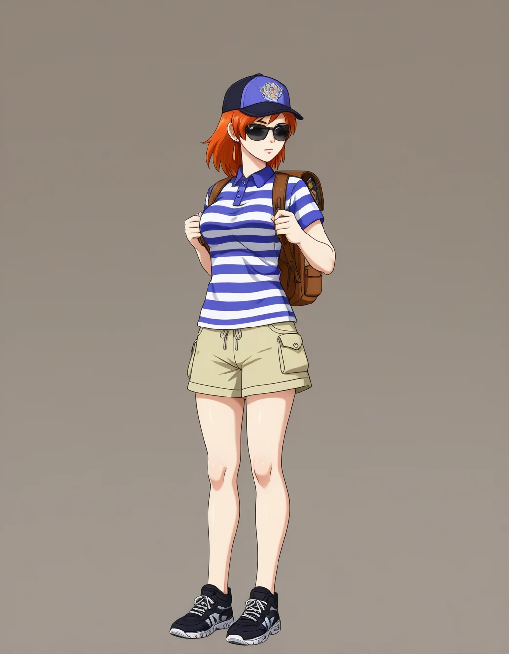 lazypos-1girl-khaki-shorts-striped-polo-4d6a7f on One obsession