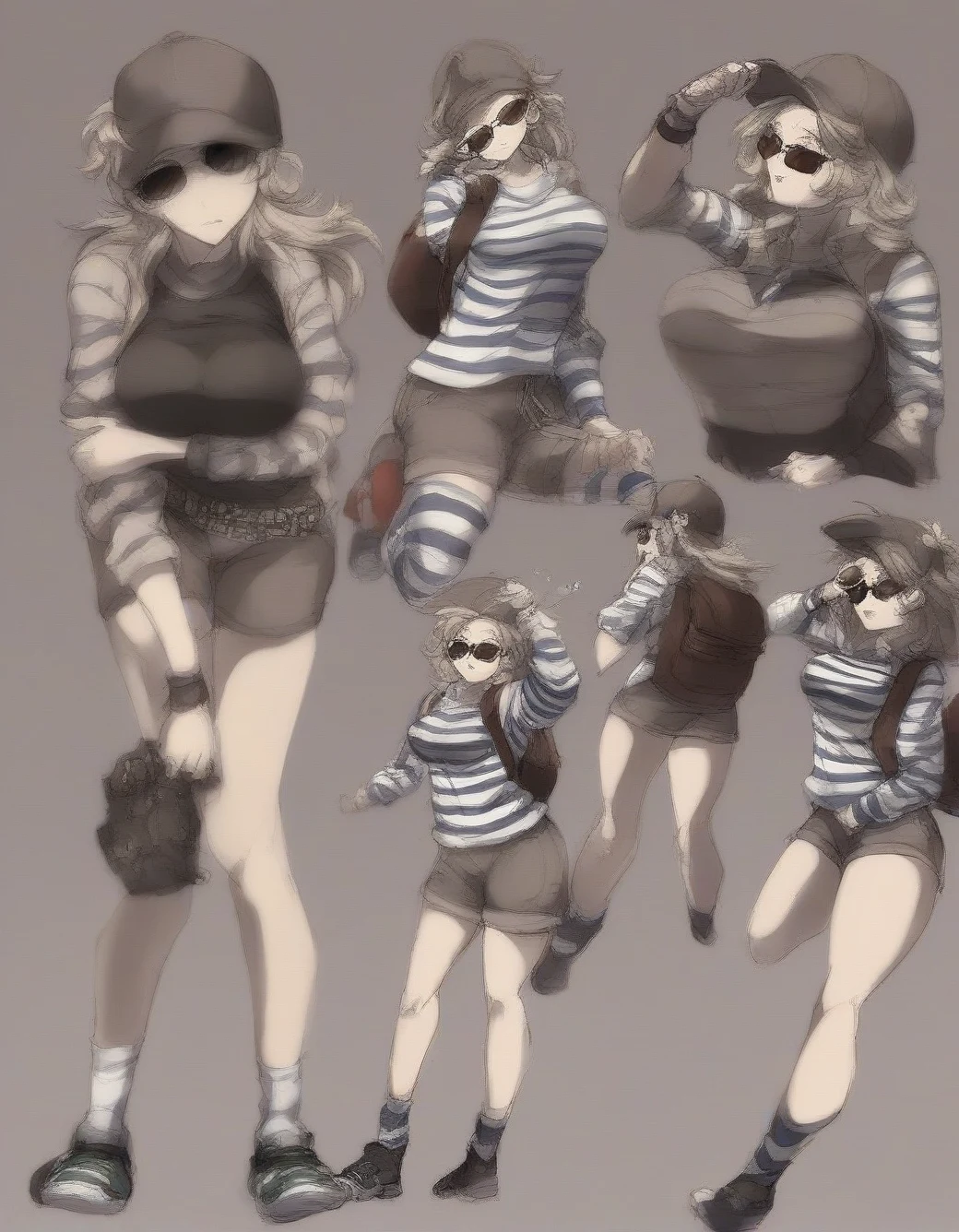 lazypos-1girl-khaki-shorts-striped-polo-4d6a7f on Pony Diffusion XL