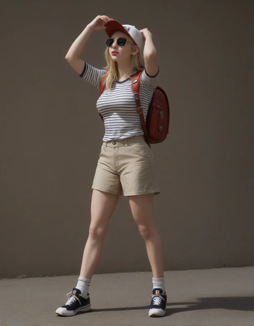 lazypos-1girl-khaki-shorts-striped-polo-4d6a7f on Pony Realism 🔮