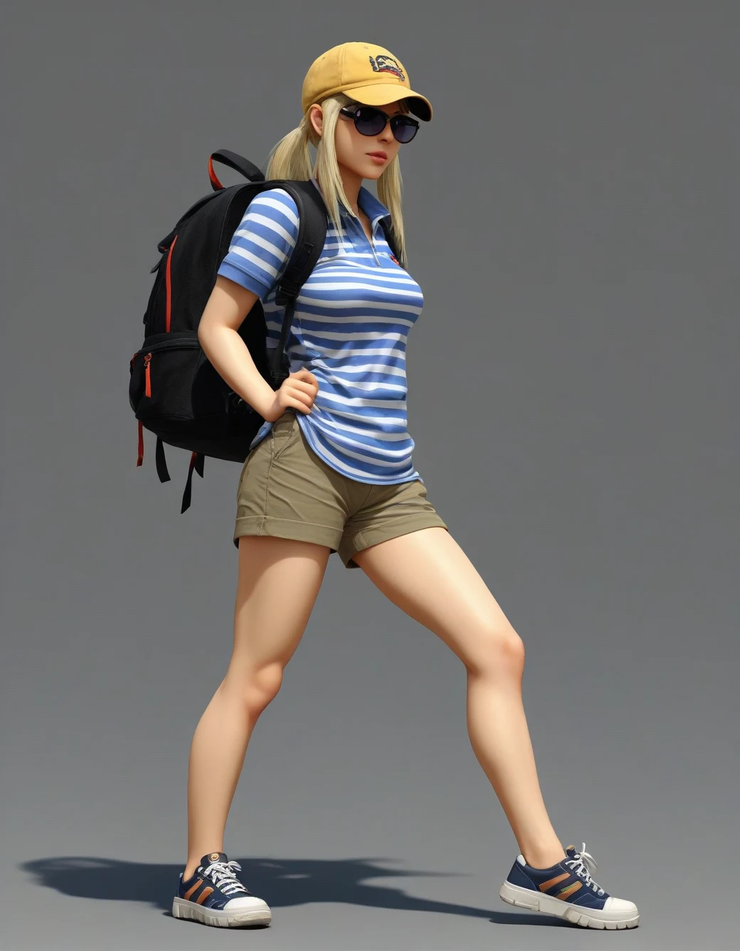 lazypos-1girl-khaki-shorts-striped-polo-4d6a7f on PornMaster-色情大师