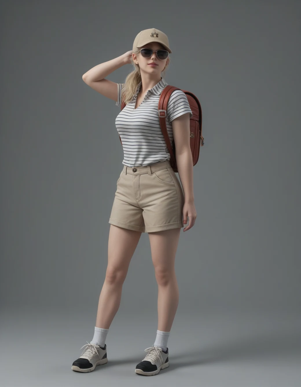 lazypos-1girl-khaki-shorts-striped-polo-4d6a7f on Realism By Stable Yogi (Pony)