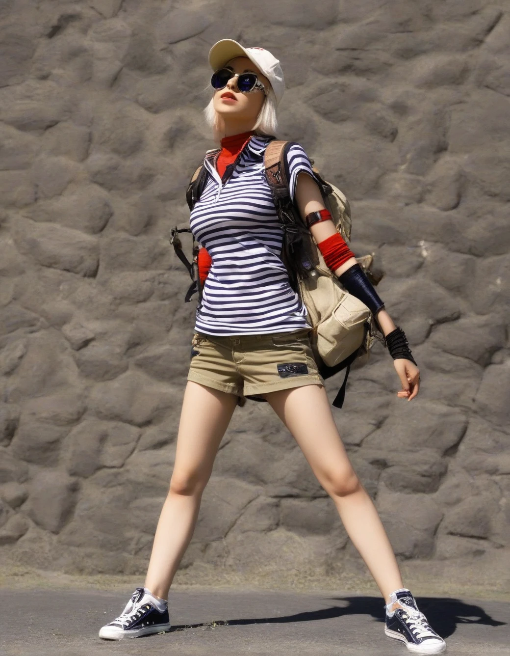 lazypos-1girl-khaki-shorts-striped-polo-4d6a7f on The Araminta Experiment (SDXL+Flux)