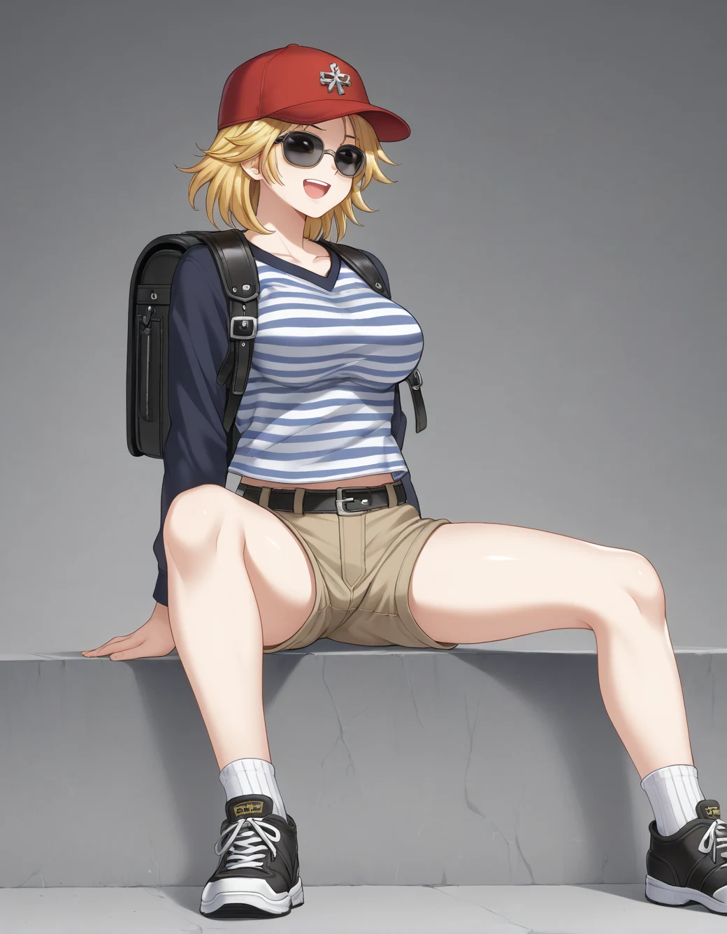 lazypos-1girl-khaki-shorts-striped-polo-4d6a7f on WAI-ANI-PONYXL