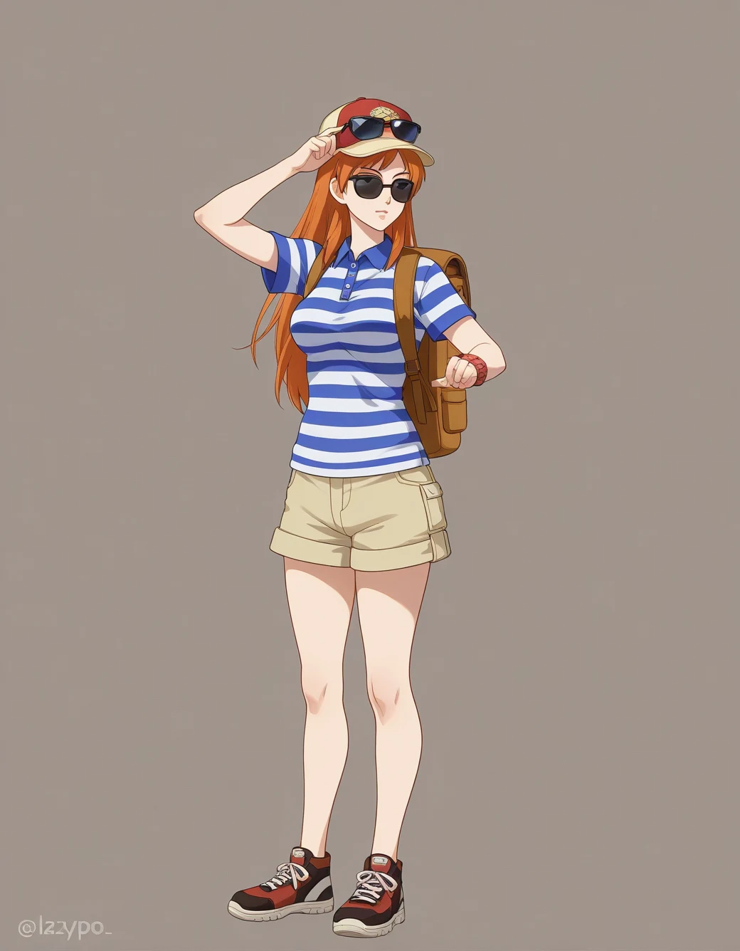 lazypos-1girl-khaki-shorts-striped-polo-4d6a7f on WAI-illustrious-SDXL
