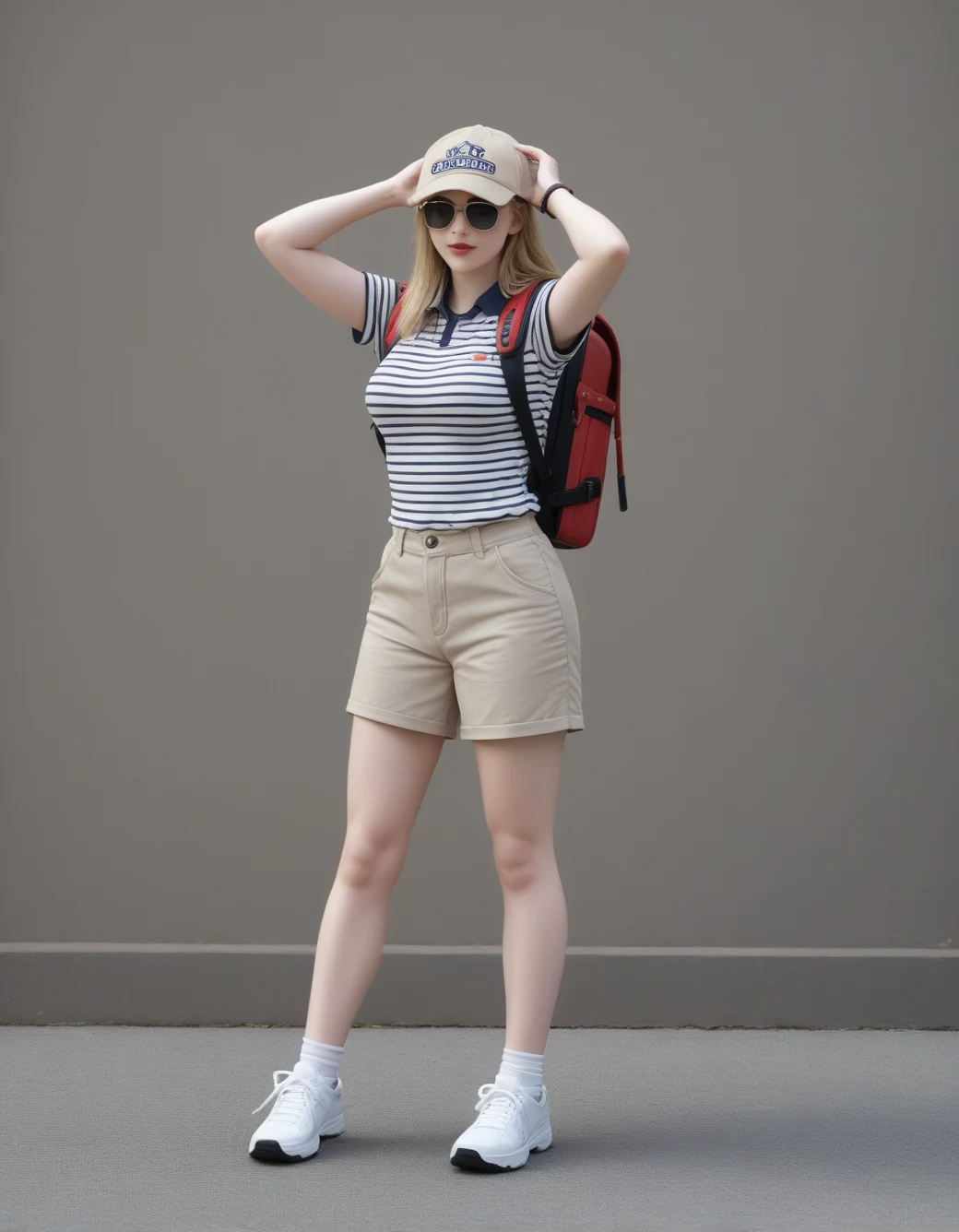 lazypos-1girl-khaki-shorts-striped-polo-4d6a7f on WAI-REAL_CN