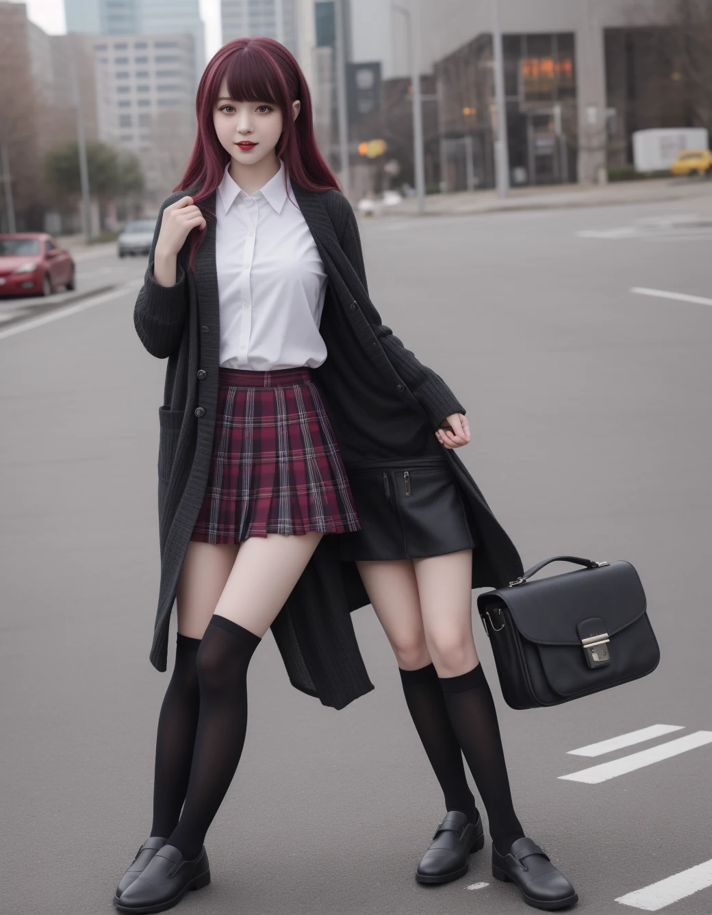 lazypos-1girl-pleated-plaid-skirt-long-83a6ad on CyberRealistic Classic