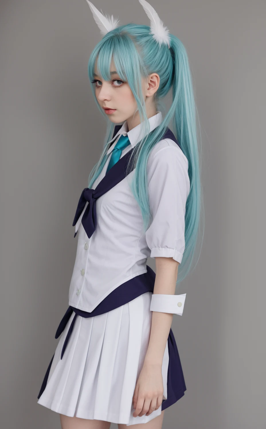 lora-white-teal-hair-high-ponytail-5713b0 on CyberRealistic Classic