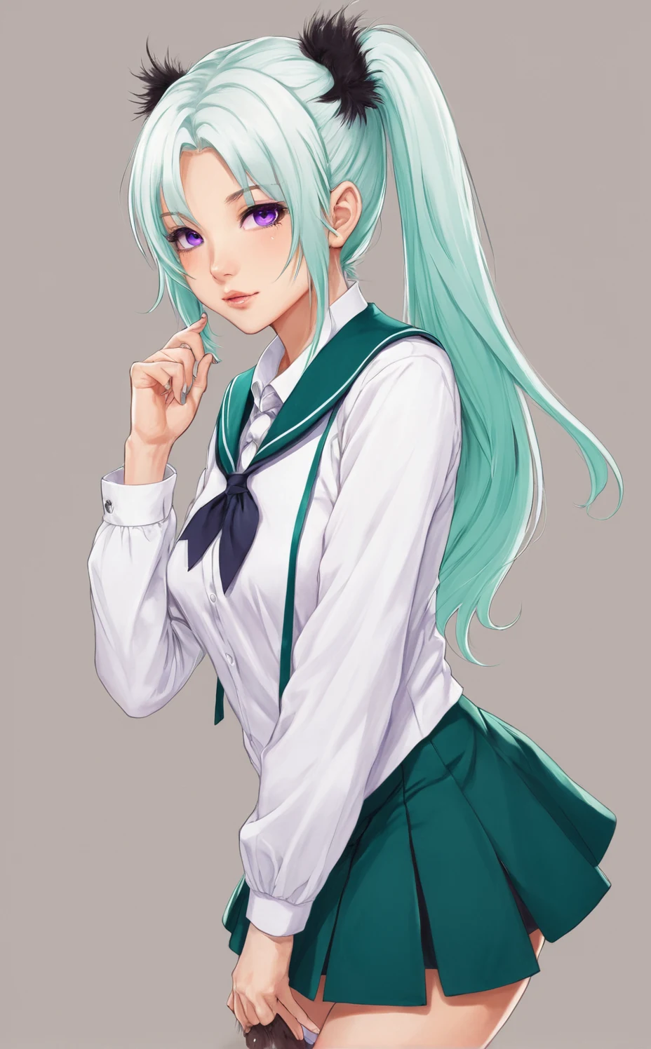 lora-white-teal-hair-high-ponytail-5713b0 on Juggernaut XL