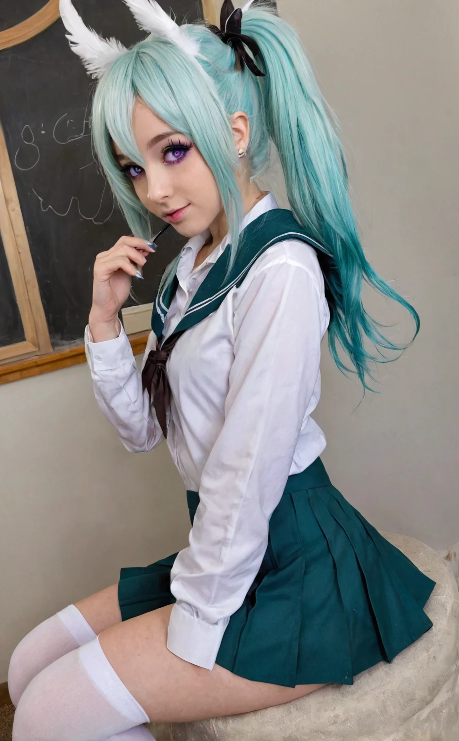 lora-white-teal-hair-high-ponytail-5713b0 on PornMaster-色情大师