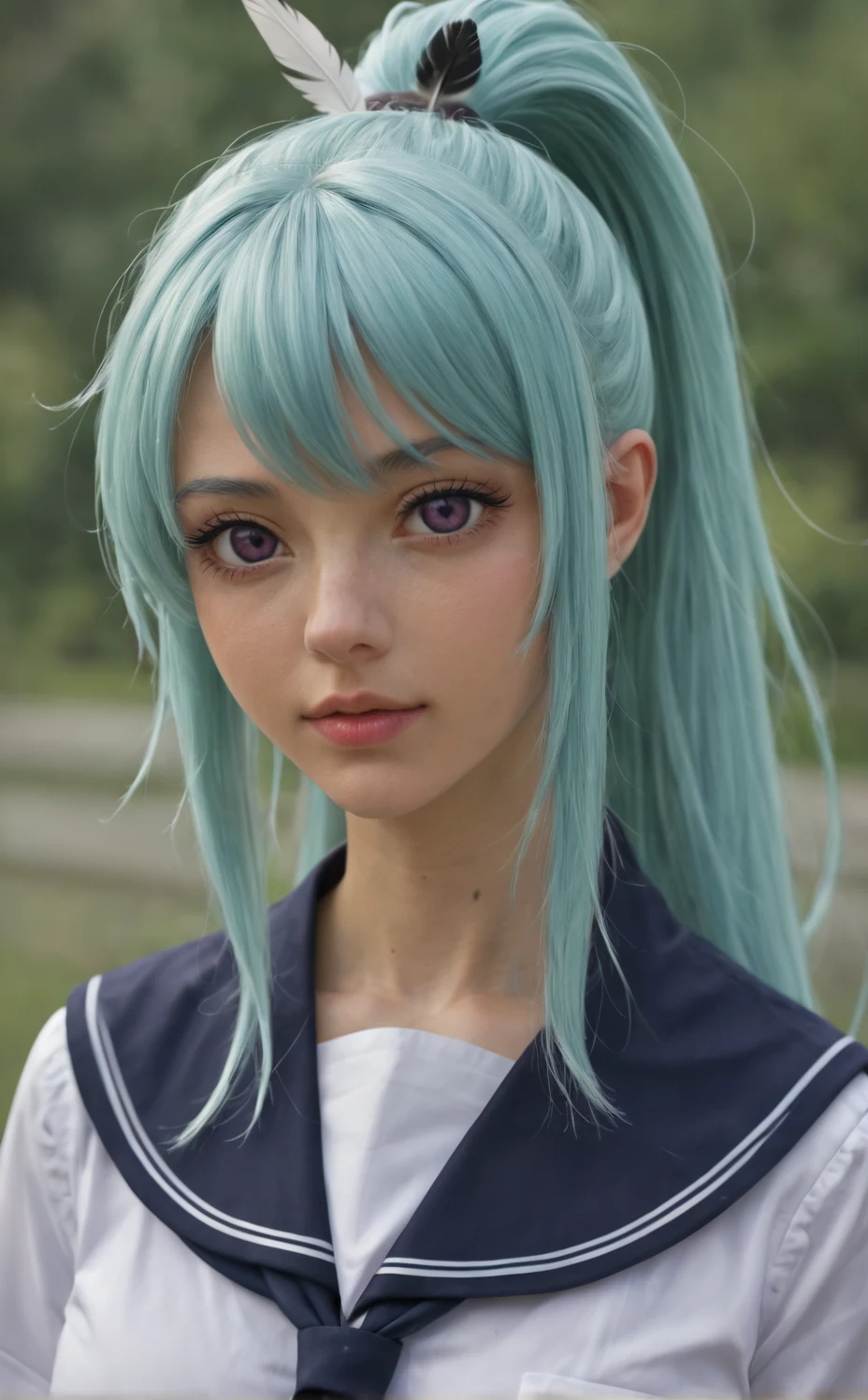 lora-white-teal-hair-high-ponytail-5713b0 on Realism By Stable Yogi (Pony)