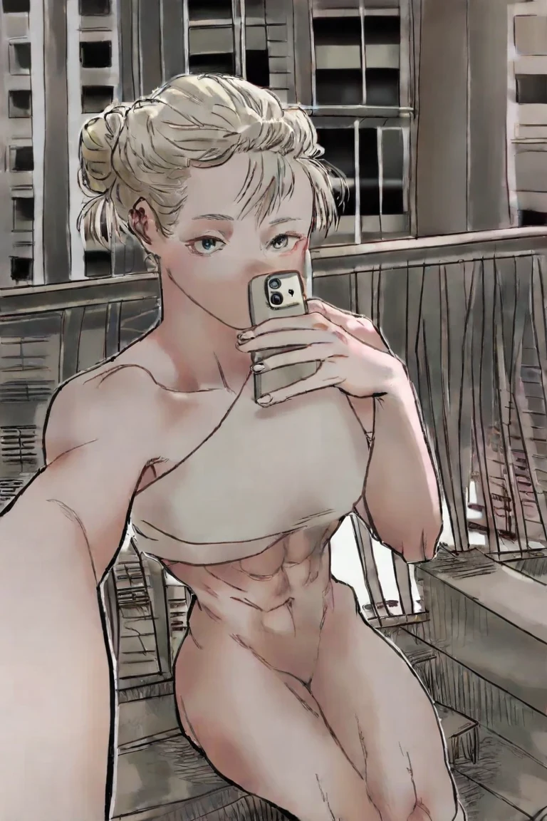 naked-selfie-woman-platinum-blonde-hair-d6490b on IllustriousXL v0.1