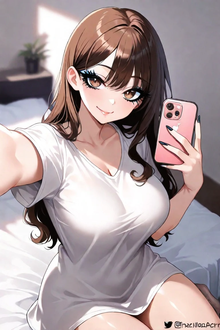 selfie-woman-curly-dark-brown-hair-78df41 on Hassaku XL (Illustrious)