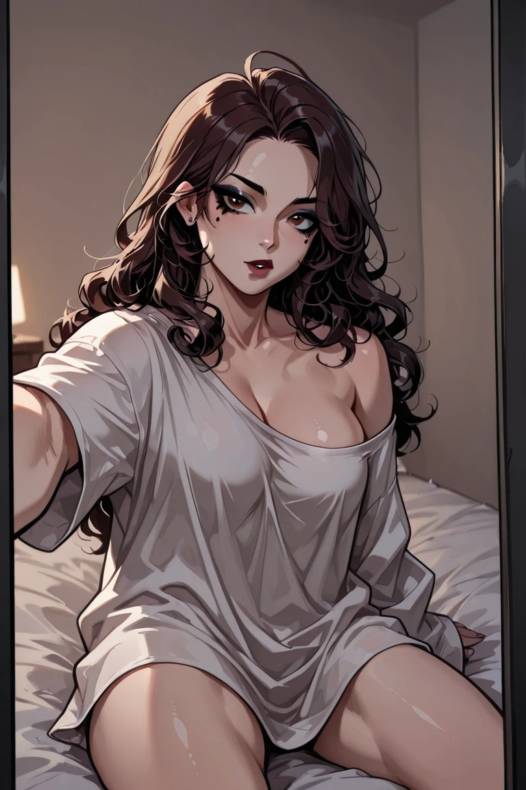 selfie-woman-curly-dark-brown-hair-78df41 on HomoSimile XL [Pony, Illustrious, NoobAI]