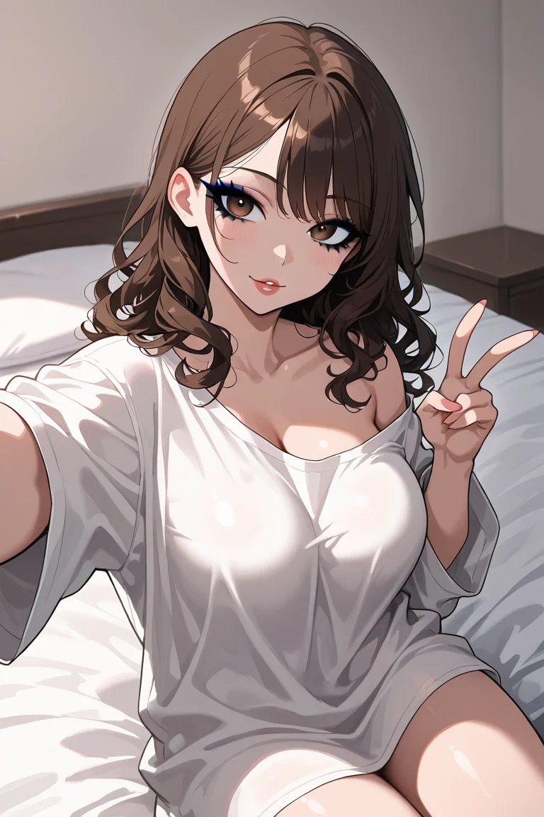 selfie-woman-curly-dark-brown-hair-78df41 on WAI-illustrious-SDXL