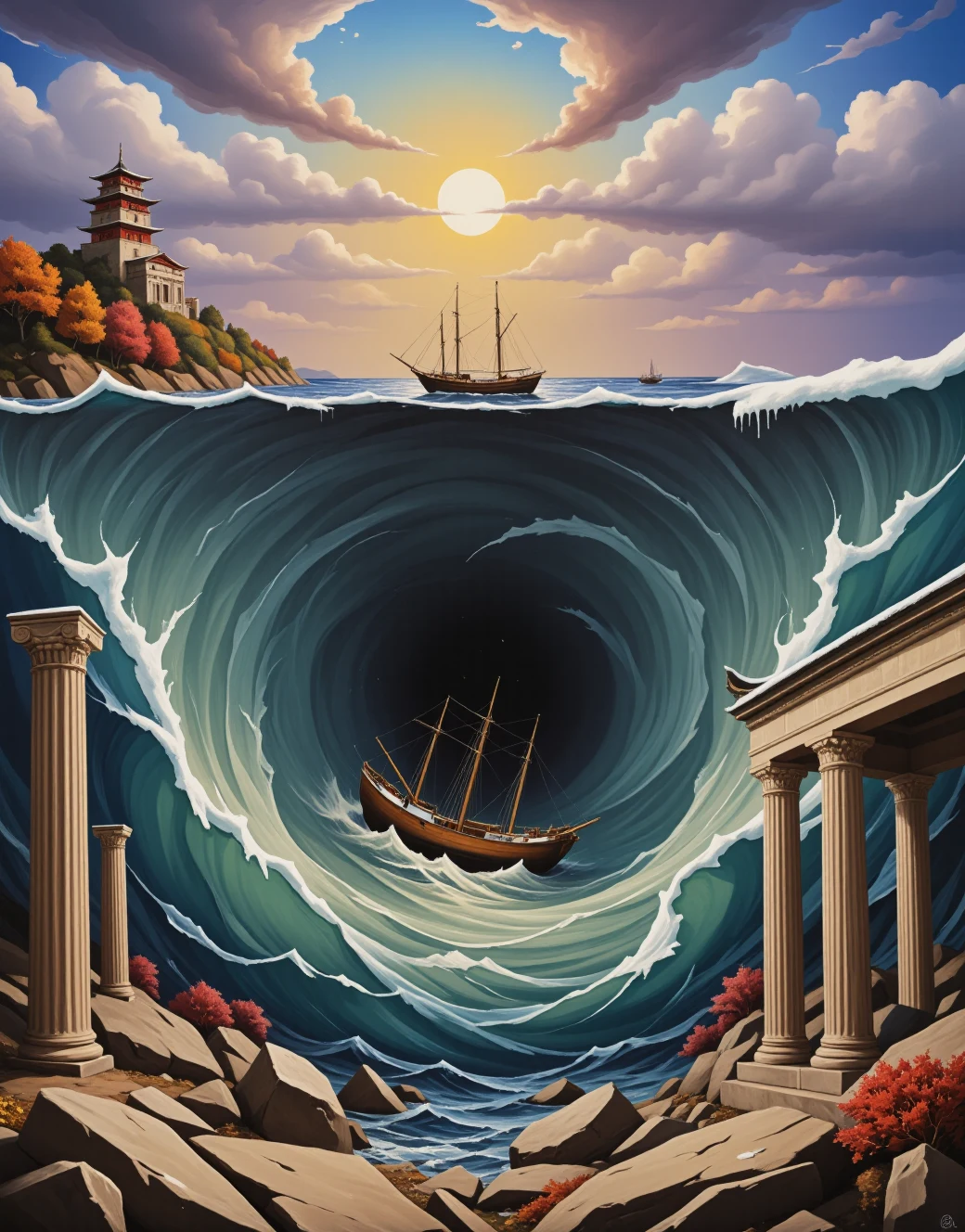 surrealism-east-asian-architecture-classical-oil-6b9cb3 on FenrisXL + Flux