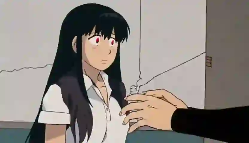 A girl with long black hair and red eyes stands on Wan 2.2 I2V A14B